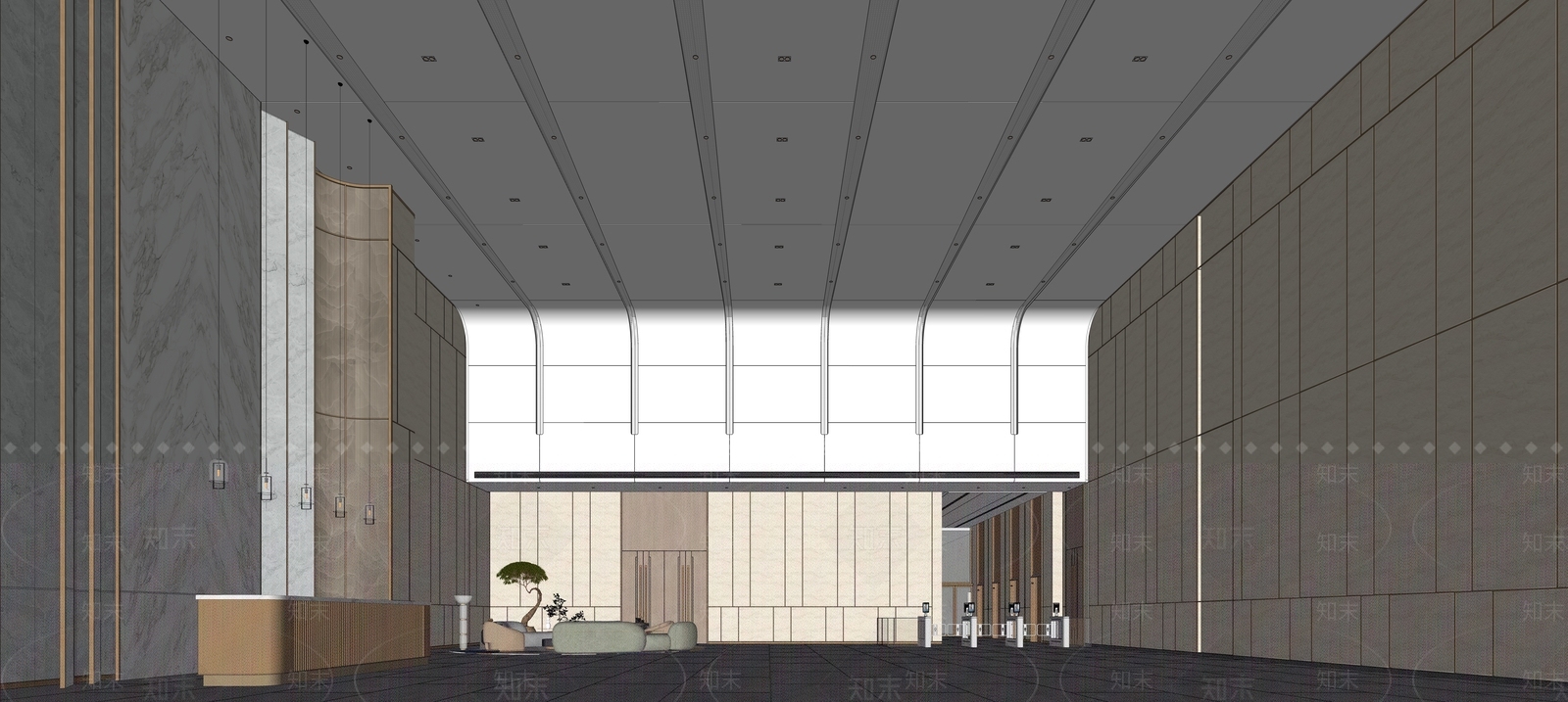 现代简约办公大堂SU模型下载【ID:1204550133】