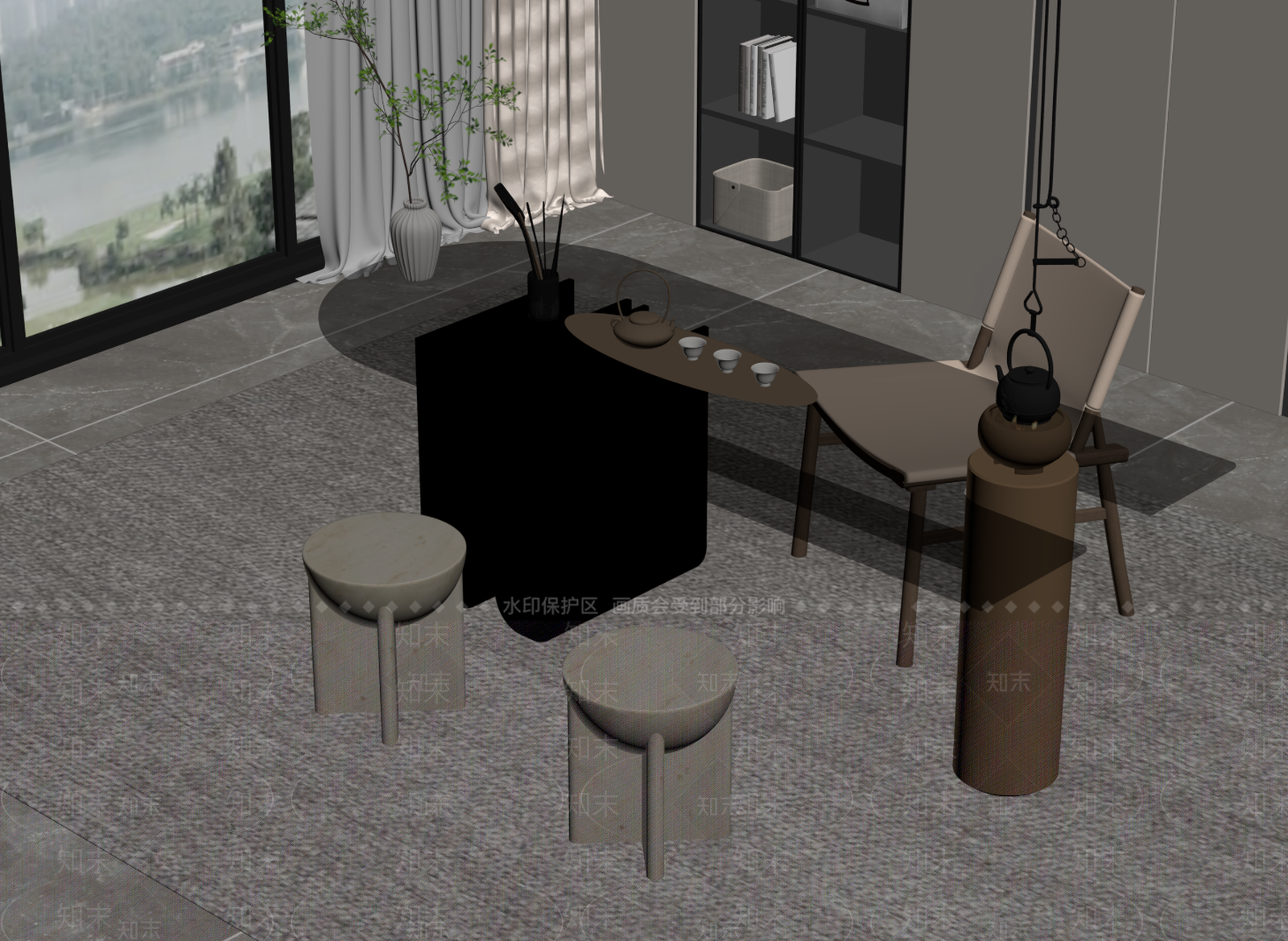 现代简约茶桌椅SU模型下载【ID:1204550509】
