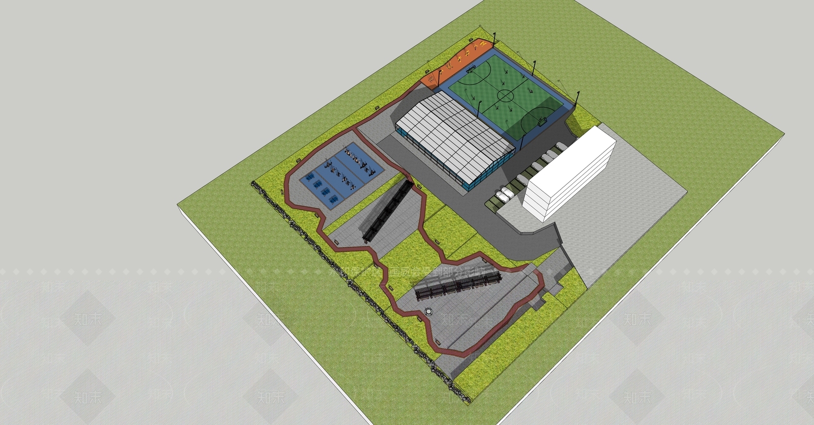现代广场景观SU模型下载【ID:1204550719】
