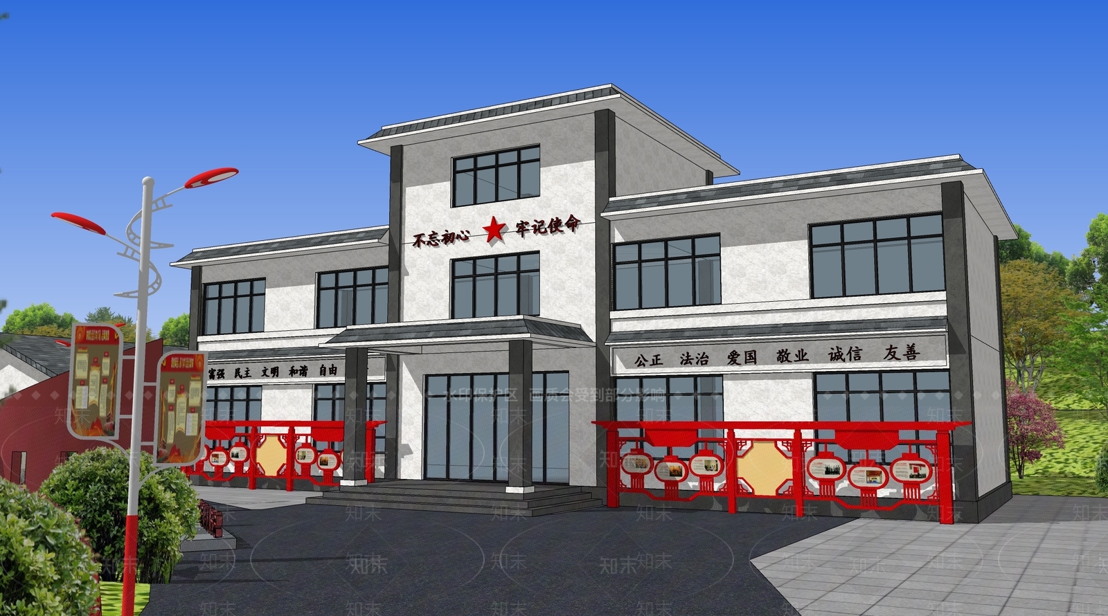 新中式活动中心SU模型下载【ID:1204551274】