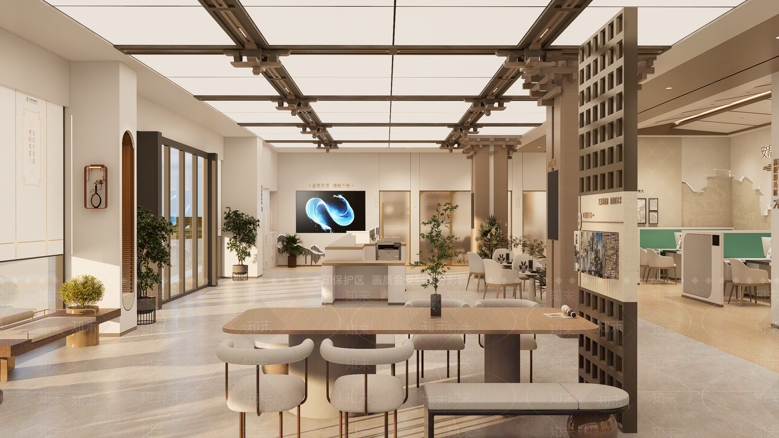 新中式办公大堂SU模型下载【ID:1204554018】