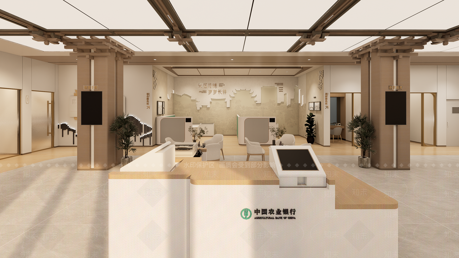 新中式办公大堂SU模型下载【ID:1204554018】