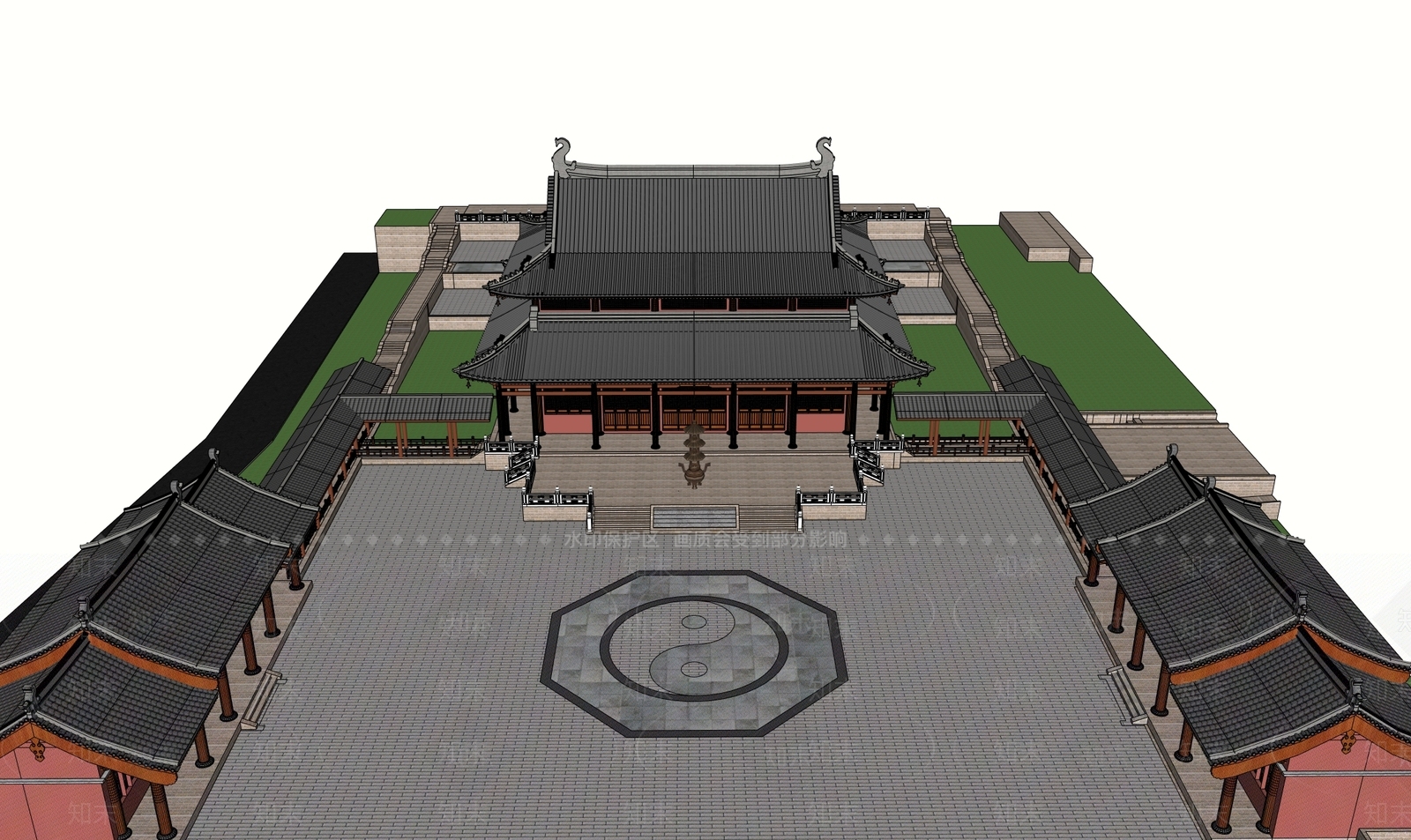 中式禅意寺庙建筑SU模型下载【ID:1204552469】