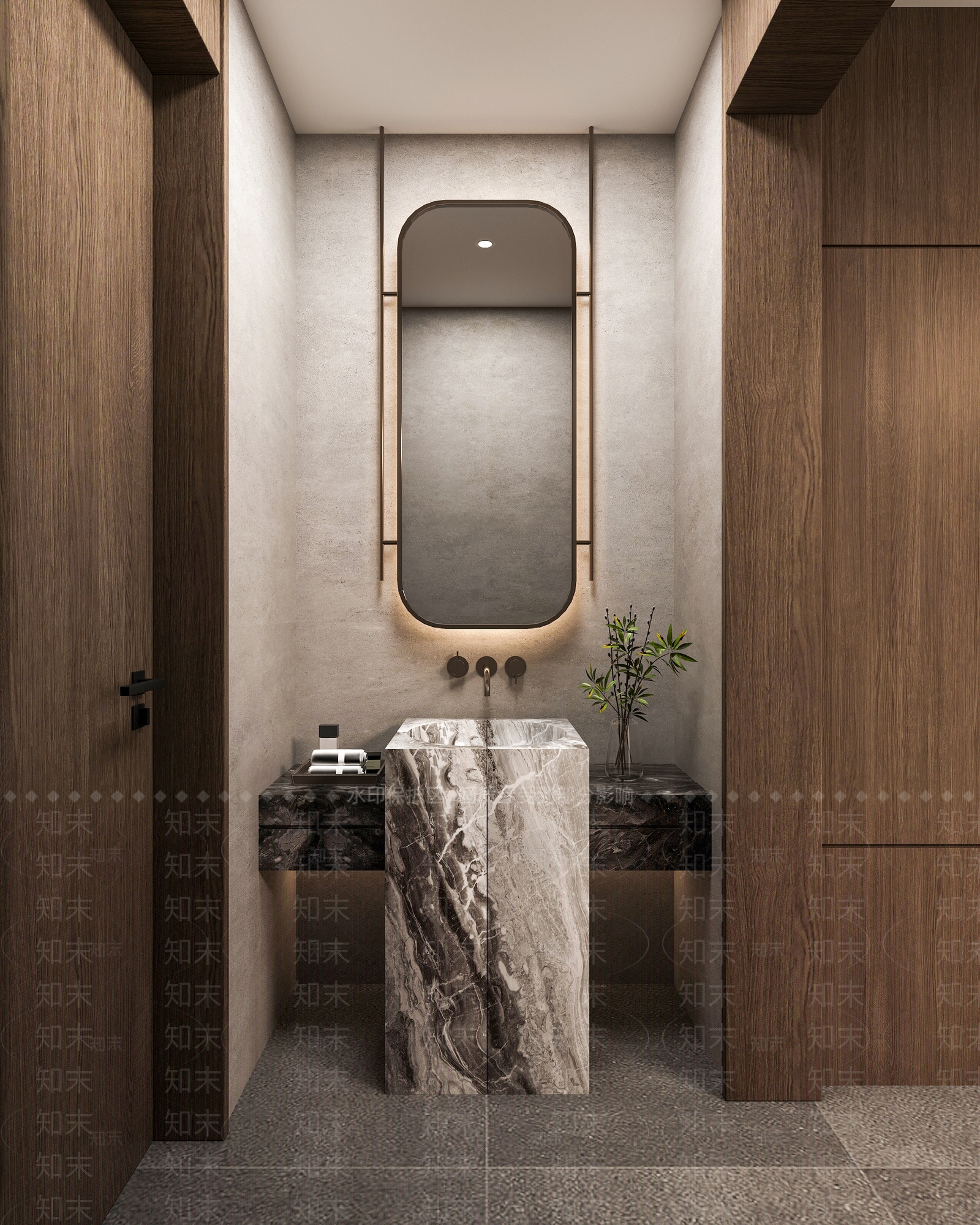 新中式侘寂酒店卫生间3D模型下载【ID:1204554914】