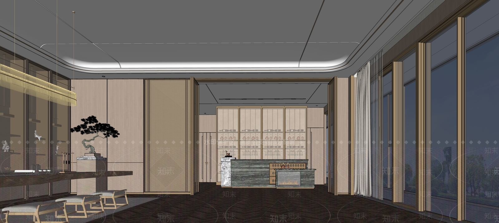 现代新中式会所SU模型下载【ID:1204557318】