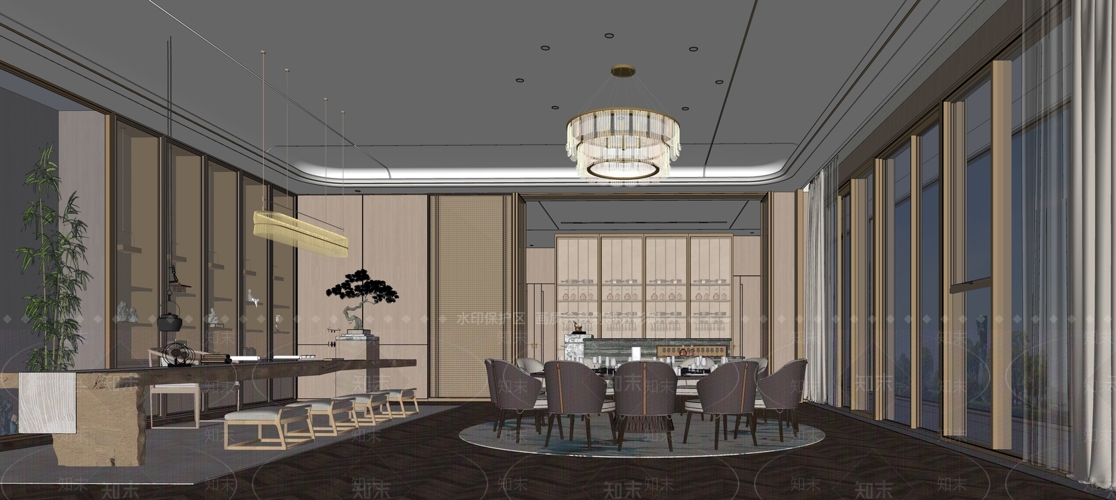 现代新中式会所SU模型下载【ID:1204557318】