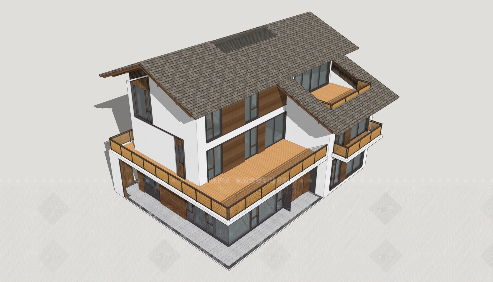 新中式民宿建筑SU模型下载【ID:1204561559】