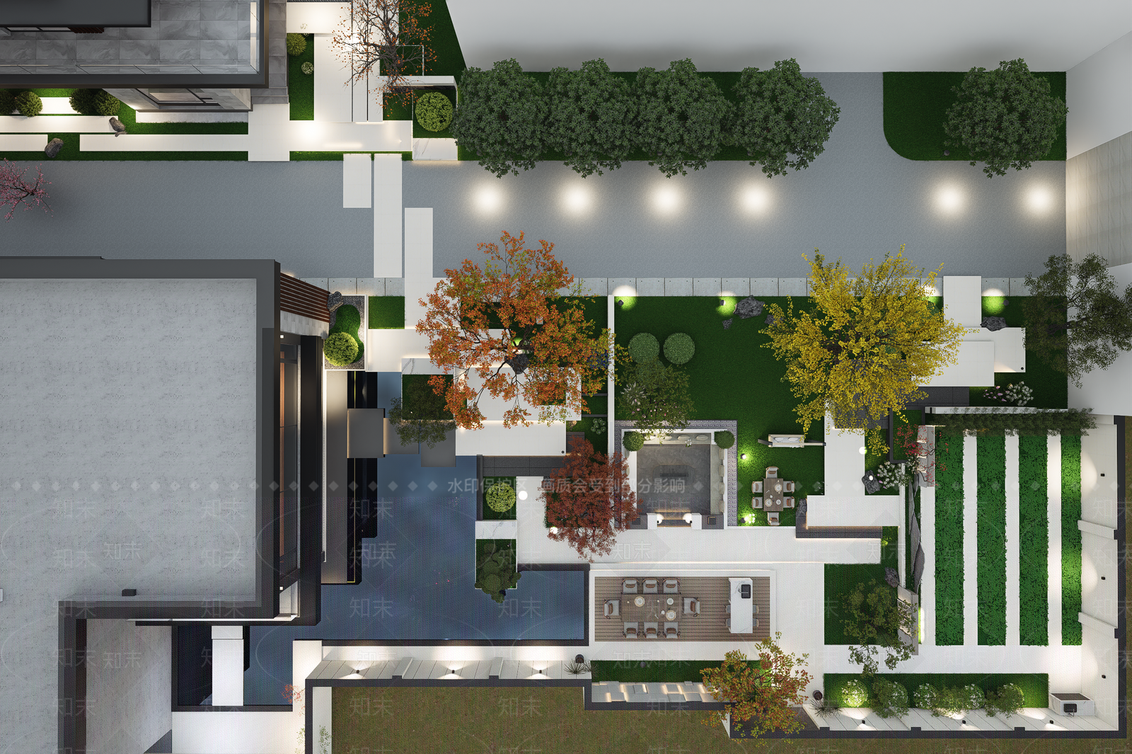 现代轻奢别墅庭院SU模型下载【ID:1204563936】