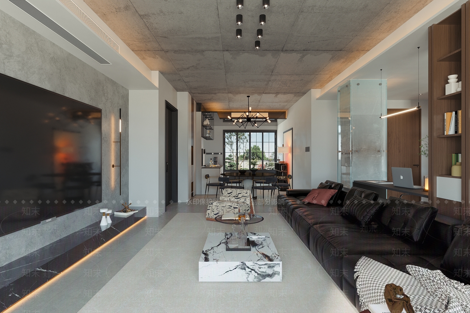 现代工业黑白灰客厅3D模型下载【ID:1204564250】