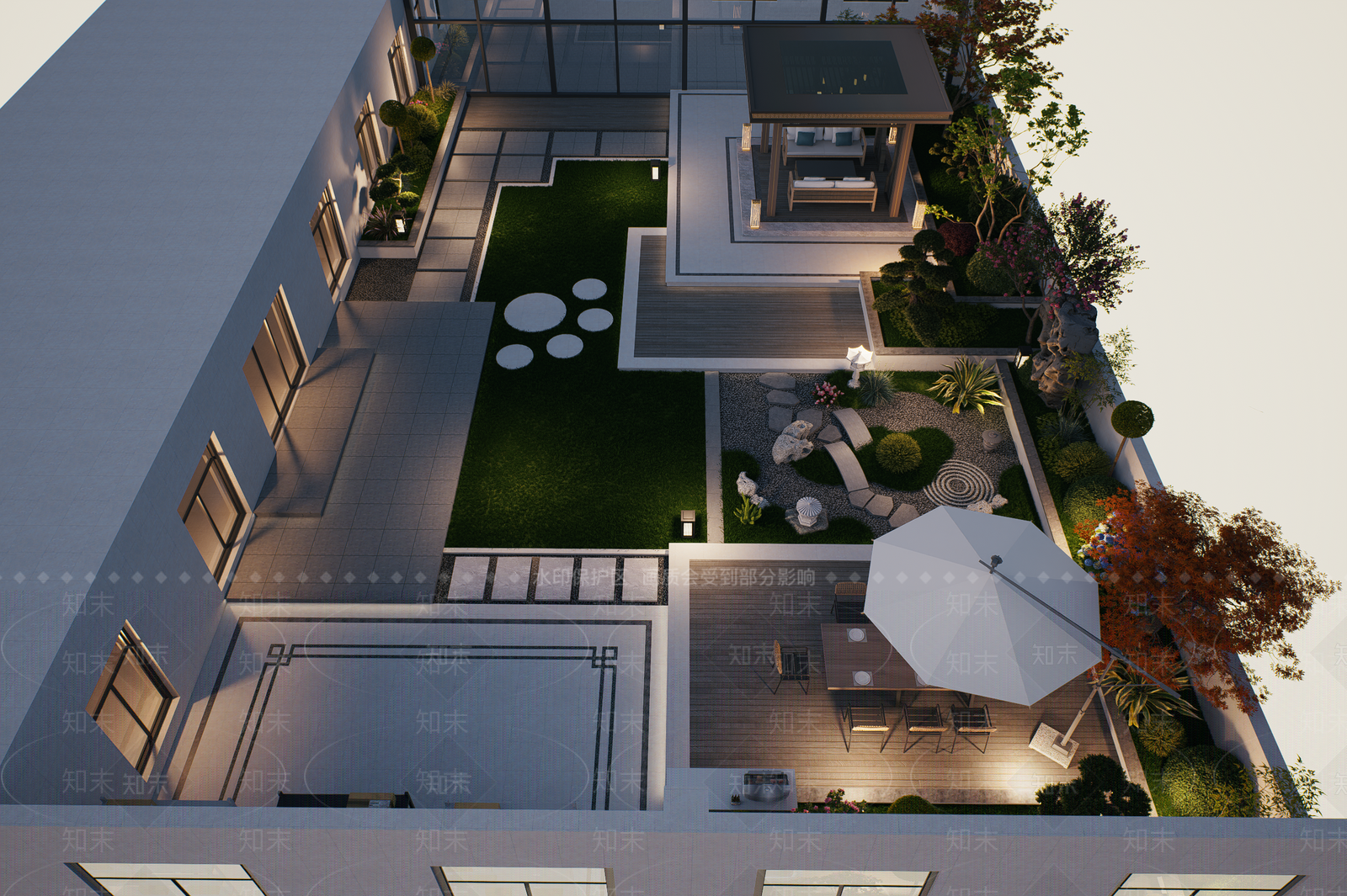 现代新中式屋顶花园SU模型下载【ID:1204564308】