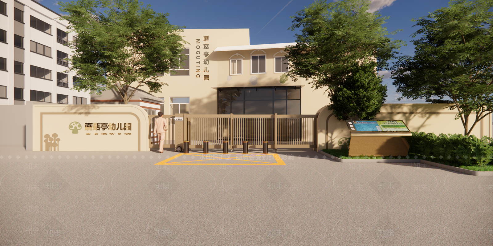 现代奶油教育校园景观SU模型下载【ID:1204622794】