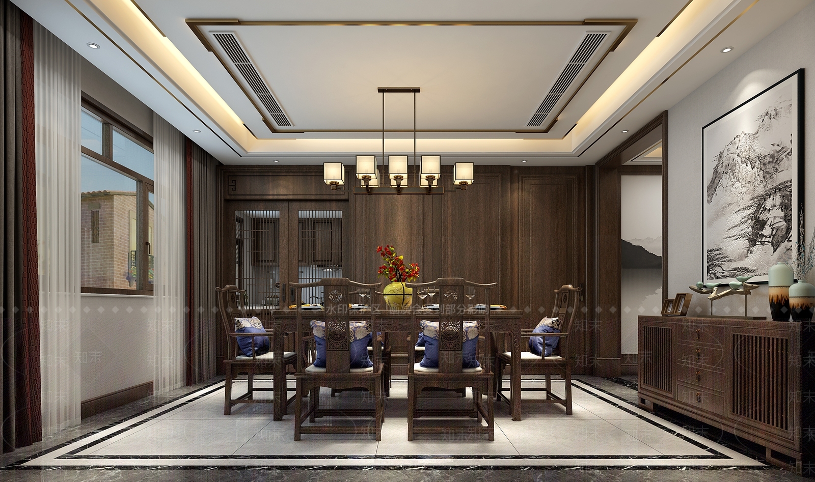 新中式别墅餐厅3D模型下载【ID:1204568709】