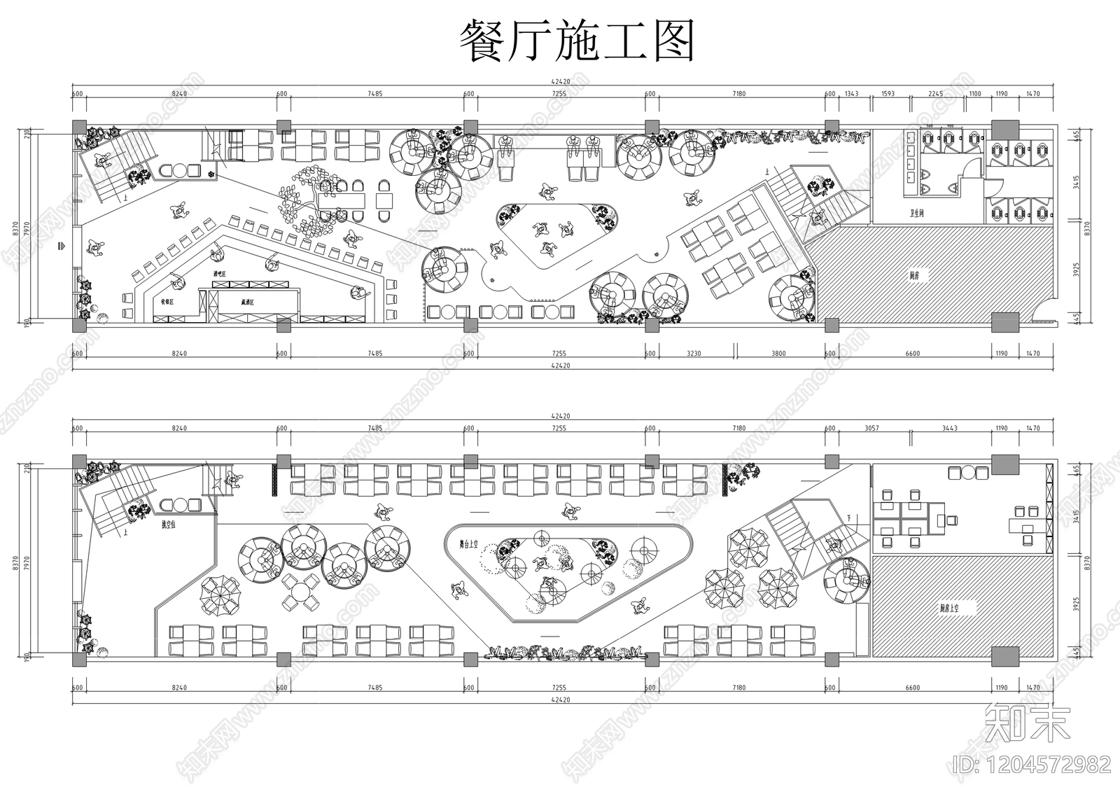现代中餐厅cad施工图下载【ID:1204572982】