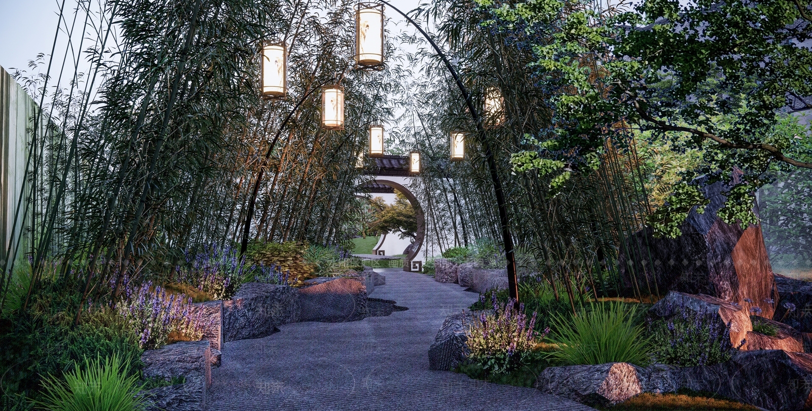 现代新中式住宅区景观SU模型下载【ID:1204576420】