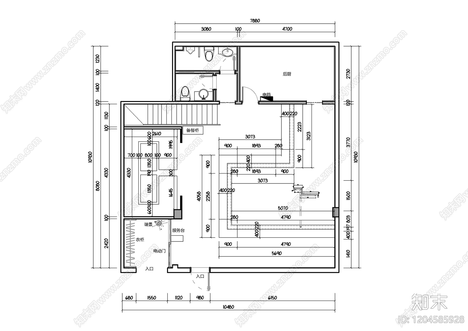 日式自助餐厅施工图下载【ID:1204585928】