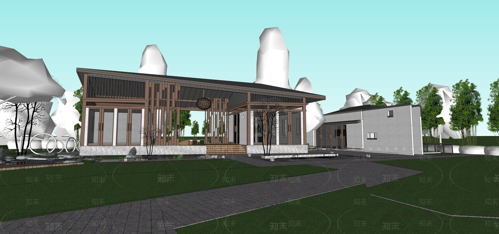 新中式其他公共建筑SU模型下载【ID:1204590323】