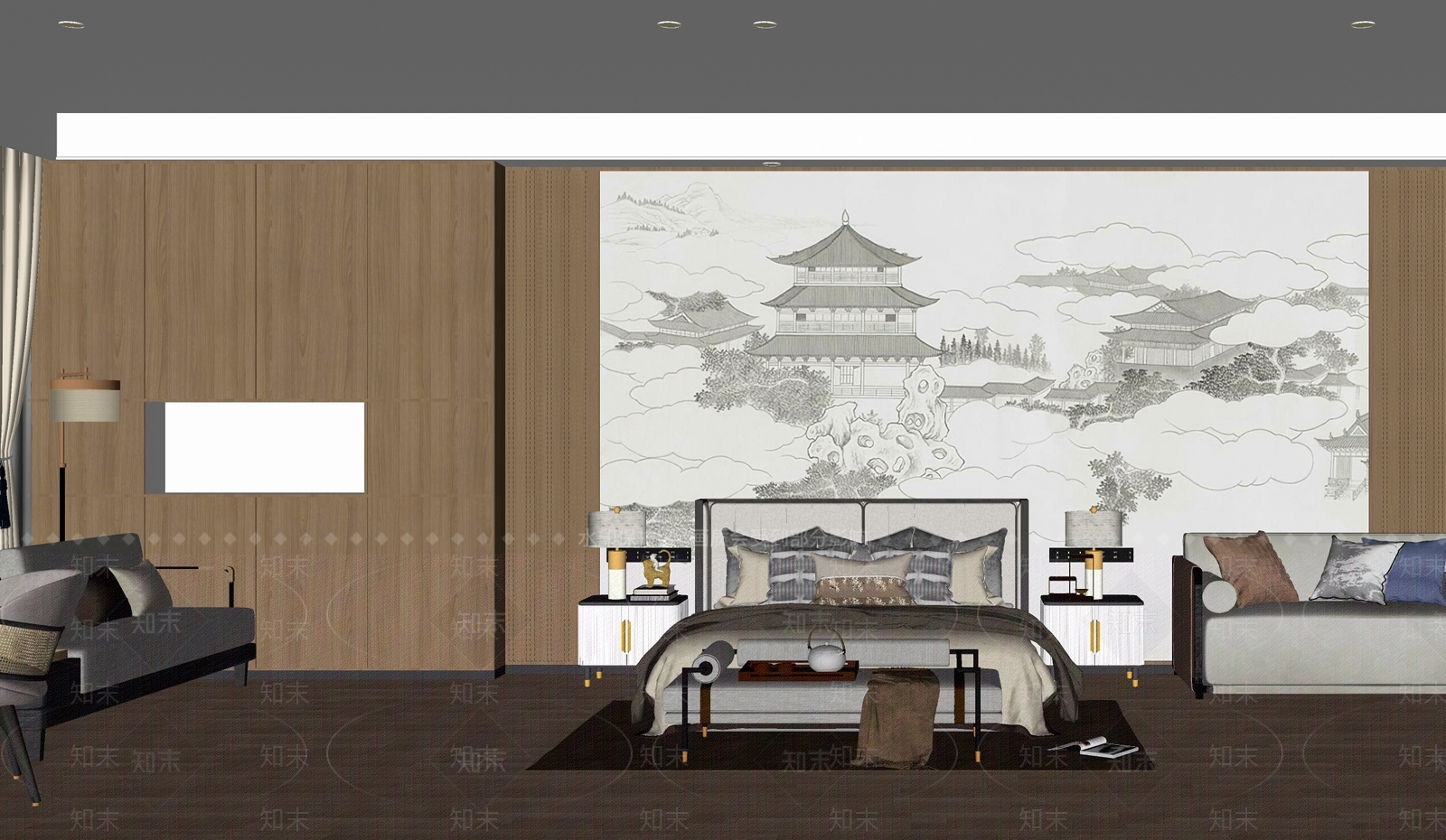 新中式酒店客房SU模型下载【ID:1204593297】