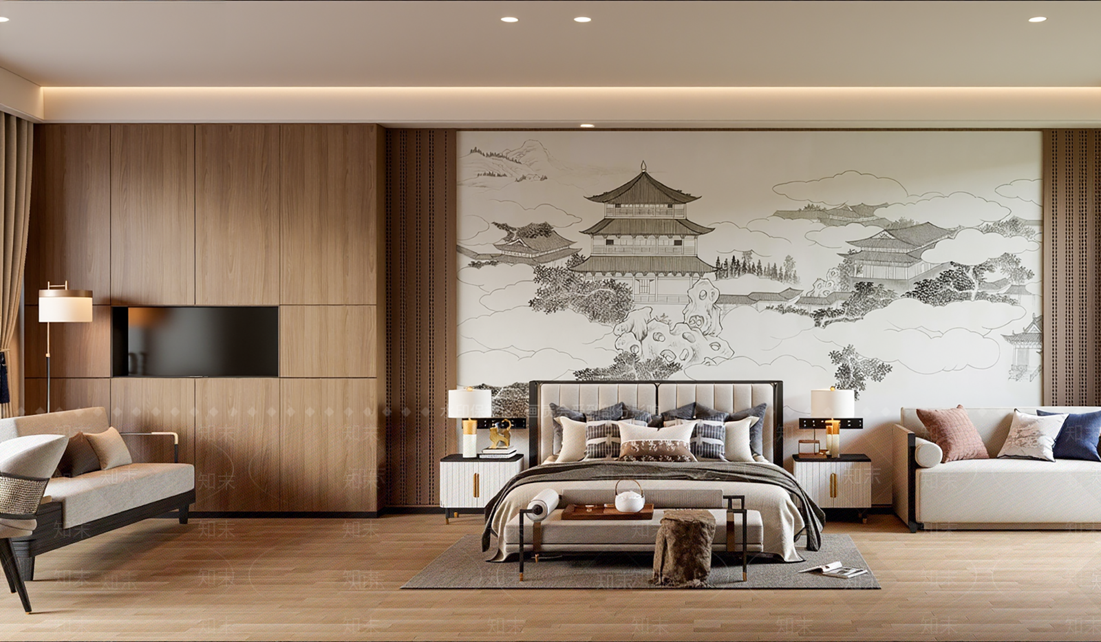 新中式酒店客房SU模型下载【ID:1204593297】