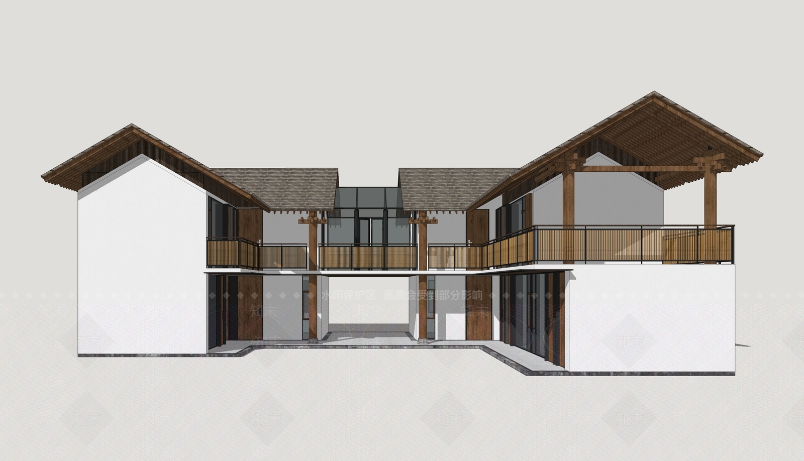 新中式民宿建筑SU模型下载【ID:1204594701】