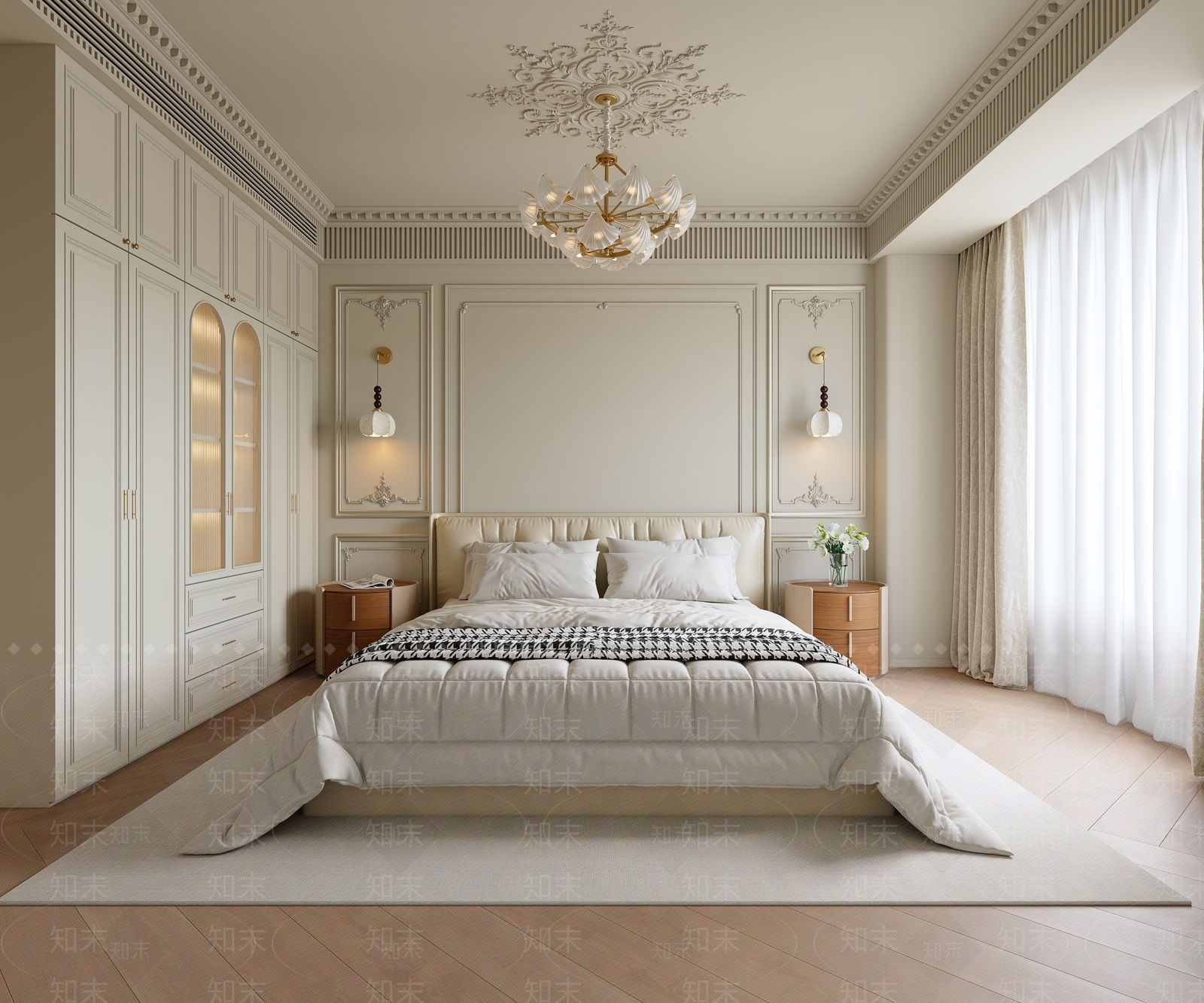法式奶油家居卧室3D模型下载【ID:1204599205】