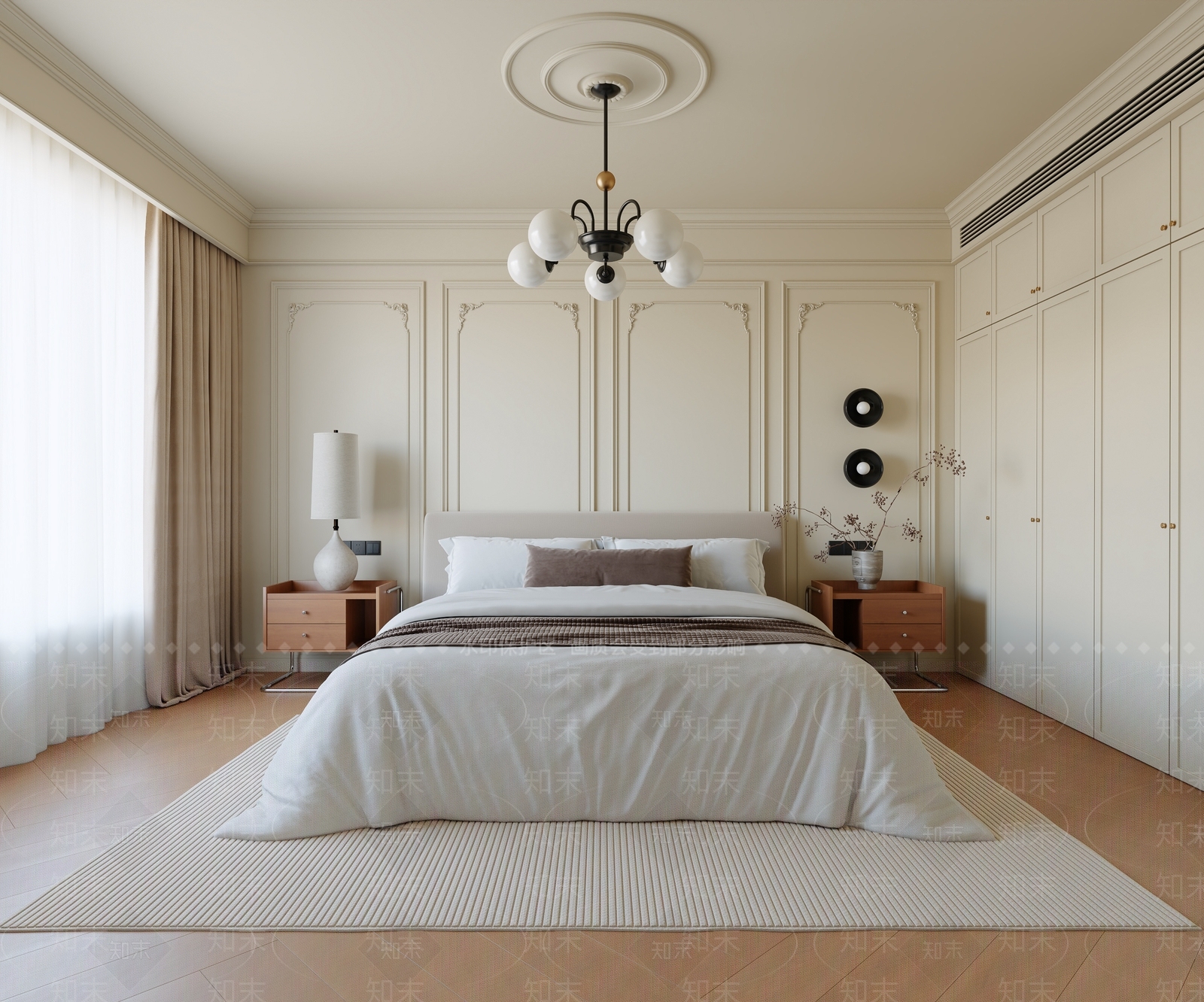 法式奶油家居卧室3D模型下载【ID:1204600937】