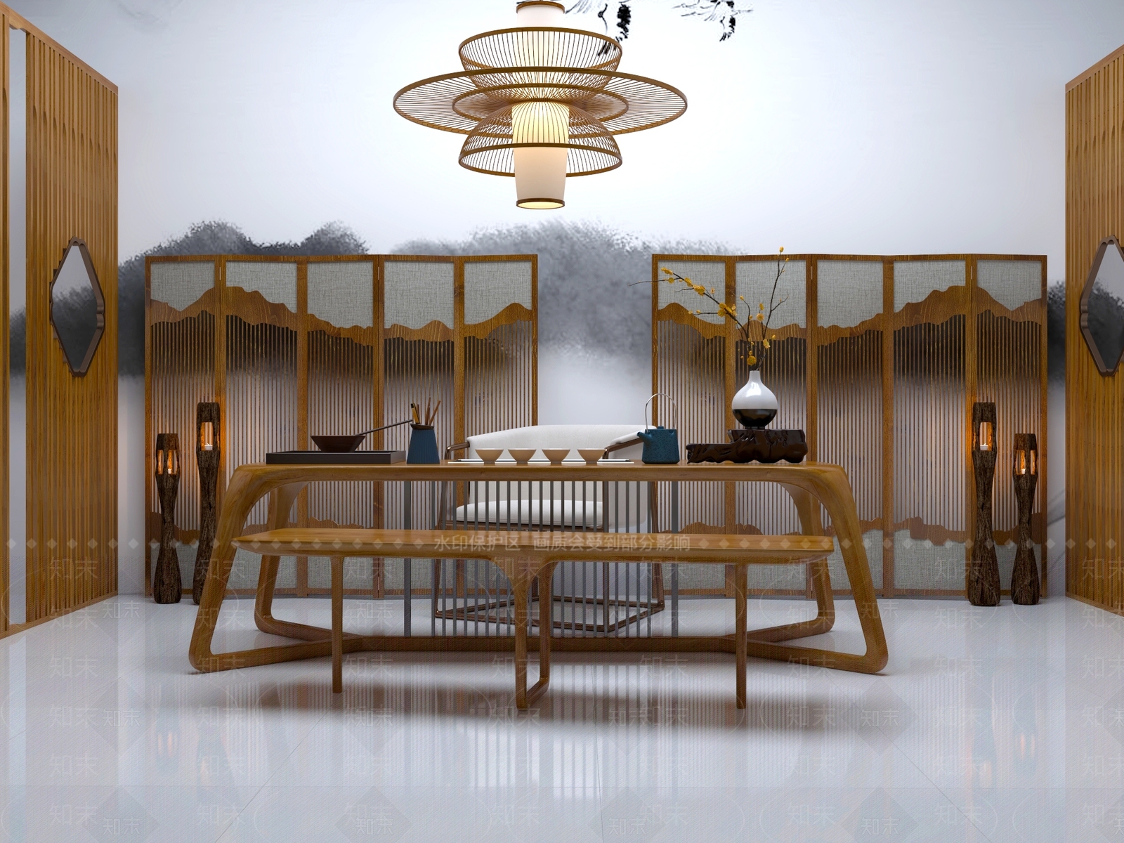 中式新中式茶桌椅3D模型下载【ID:1204601092】