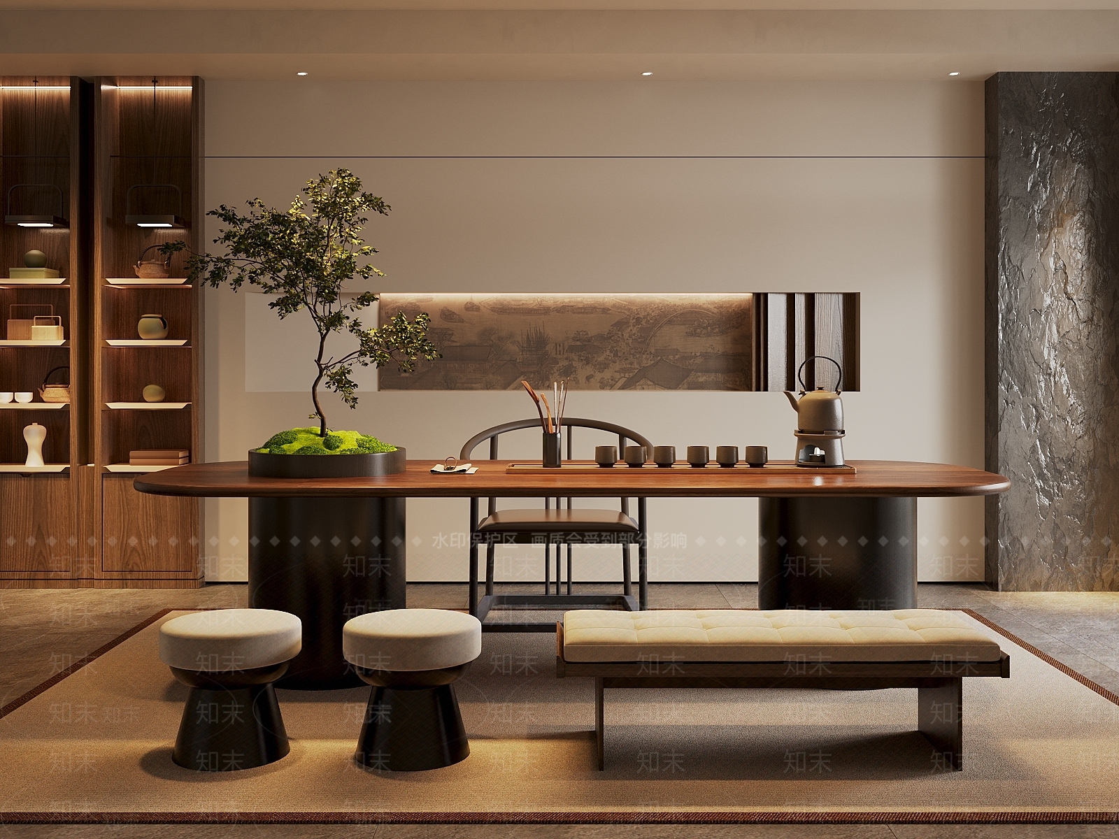 新中式禅意茶室3D模型下载【ID:1204604629】