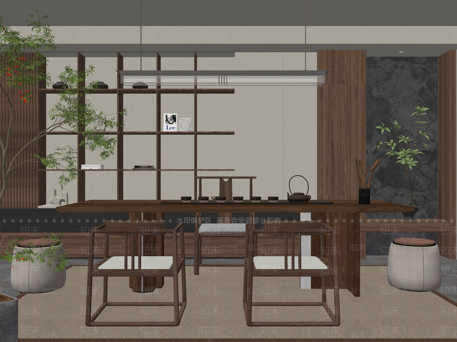 新中式禅意茶室SU模型下载【ID:1204605103】