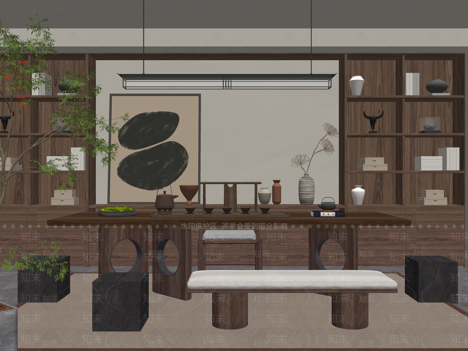新中式禅意茶室SU模型下载【ID:1204605861】
