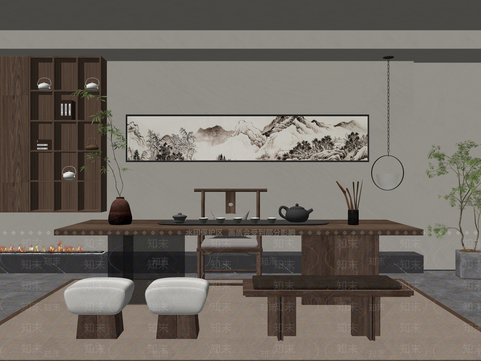 新中式禅意茶室SU模型下载【ID:1204605965】