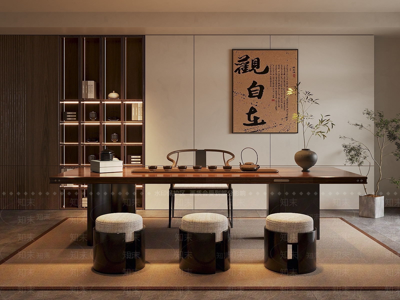 新中式禅意茶室SU模型下载【ID:1204606061】