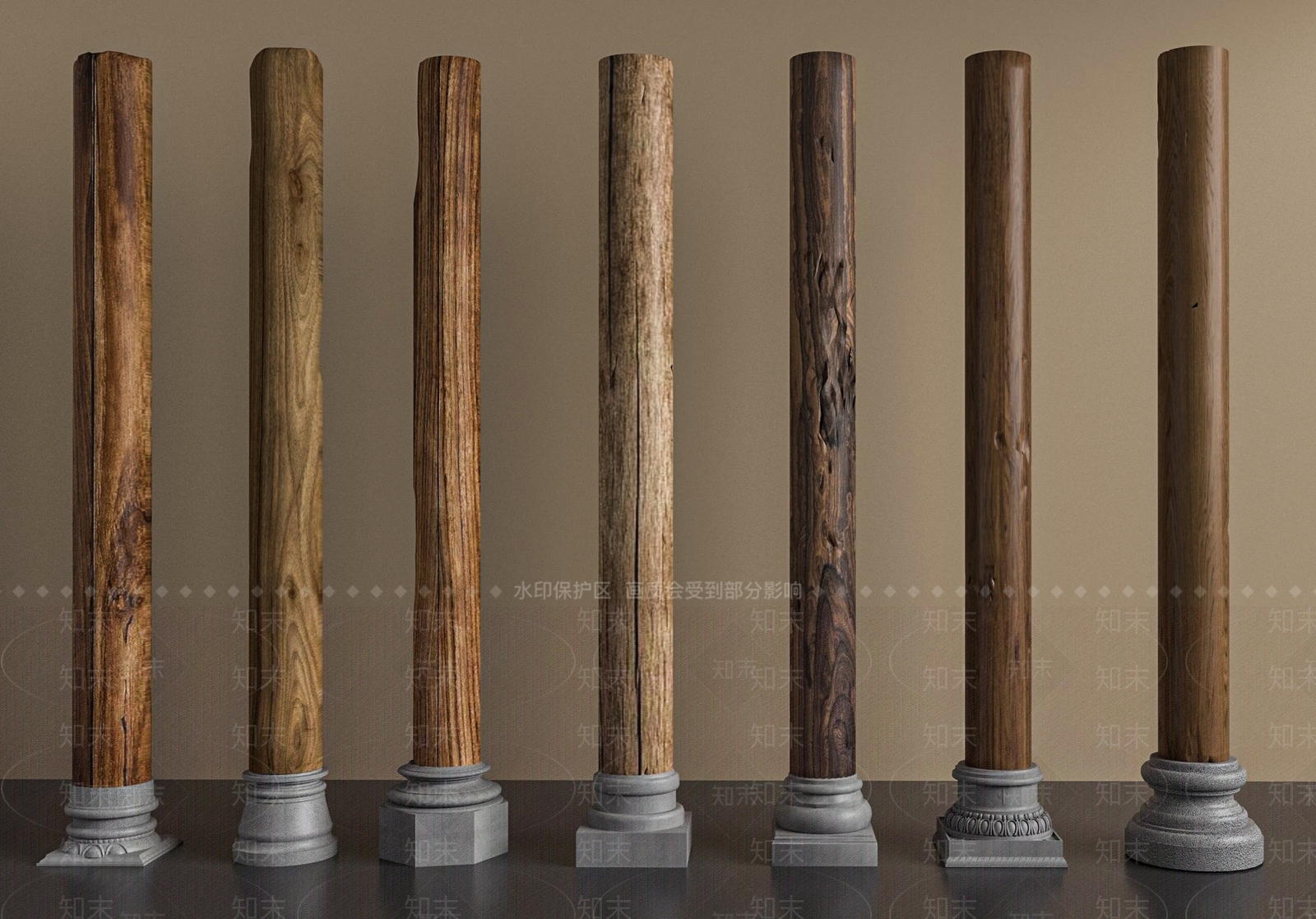 新中式中式柱子3D模型下载【ID:1204606417】