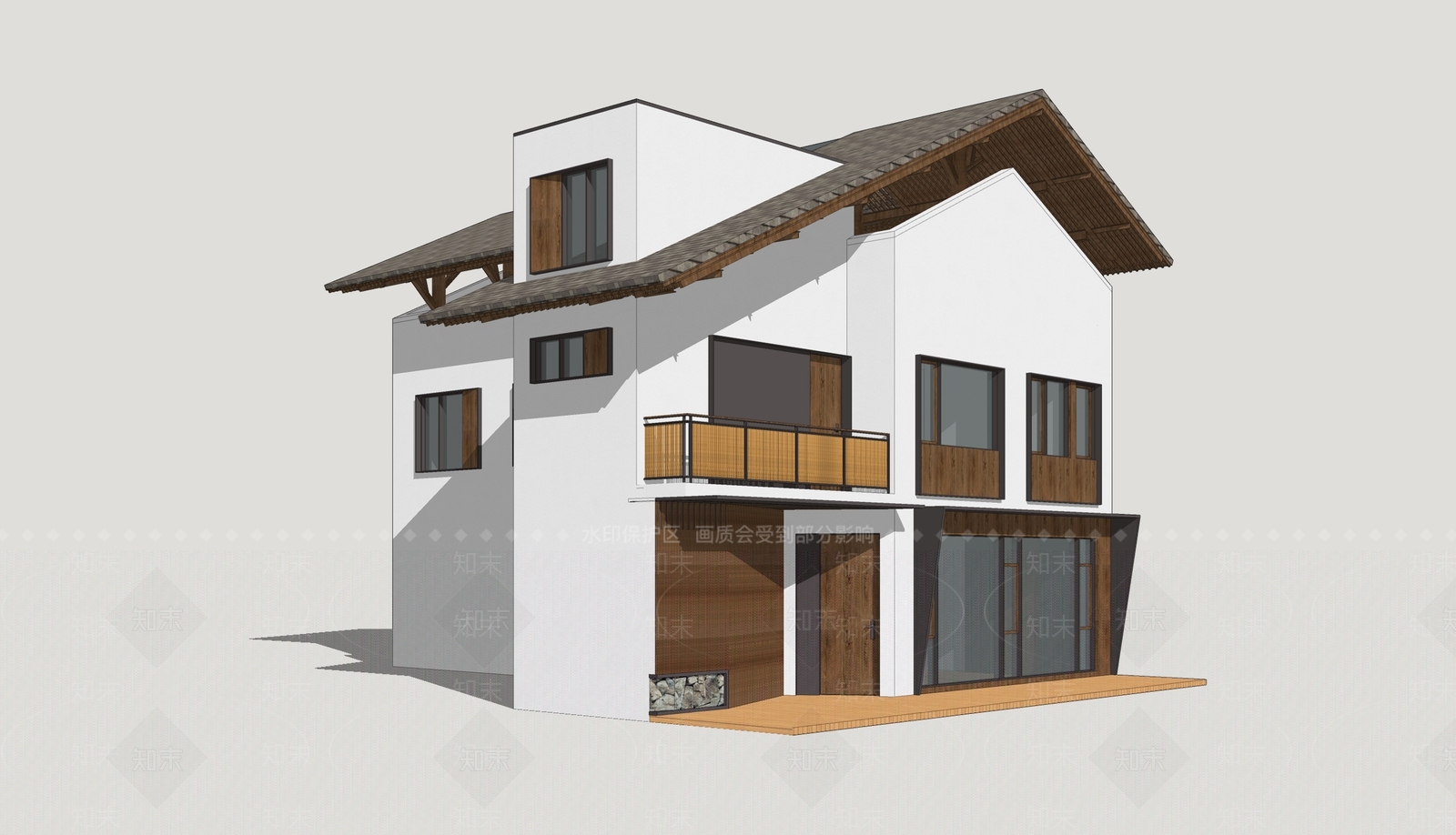 新中式民宿建筑SU模型下载【ID:1204607780】