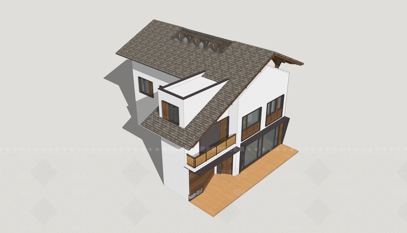新中式民宿建筑SU模型下载【ID:1204607780】