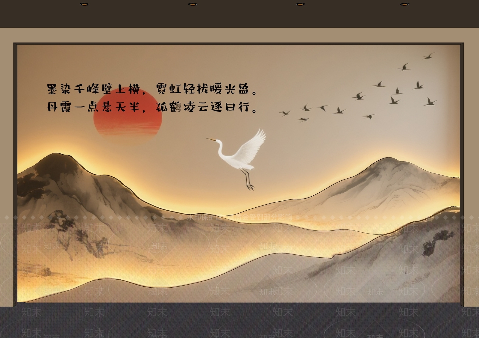 现代新中式背景墙SU模型下载【ID:1204607784】