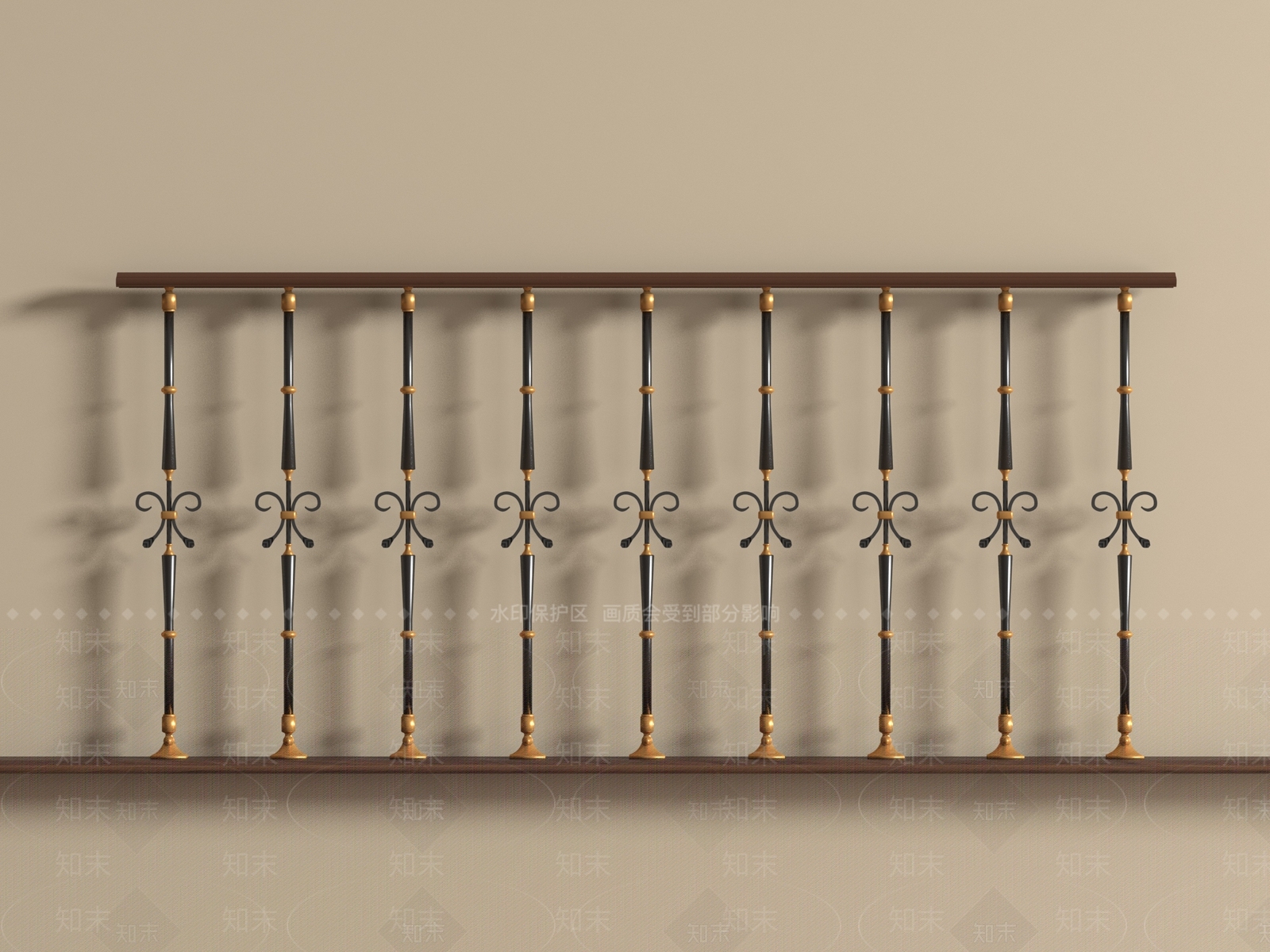 美式栏杆扶手3D模型下载【ID:1204608124】