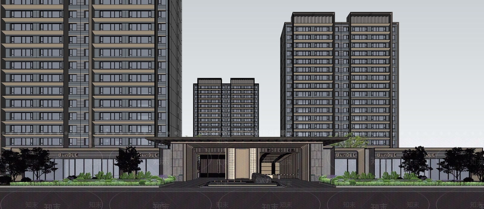 现代轻奢小区建筑SU模型下载【ID:1204608742】