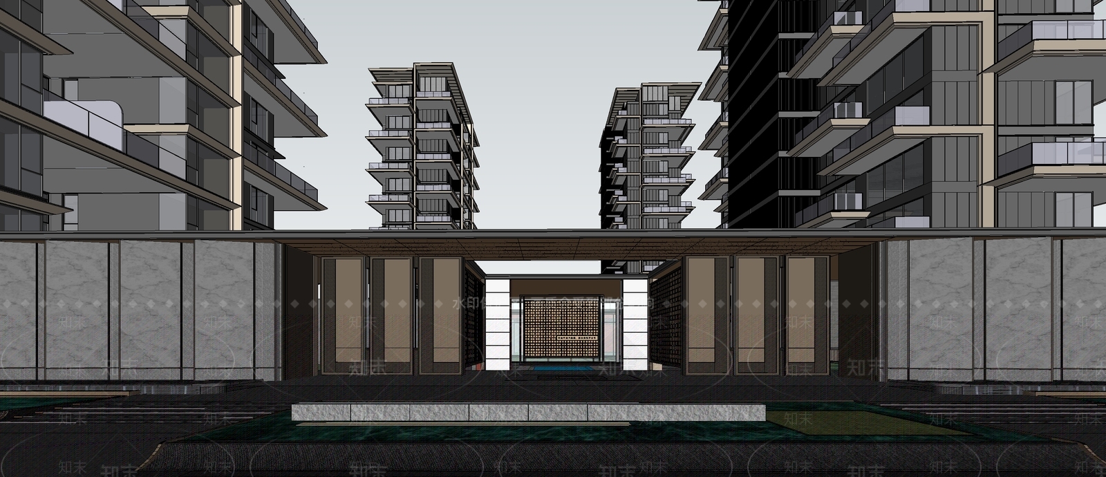 现代轻奢小区建筑SU模型下载【ID:1204608875】