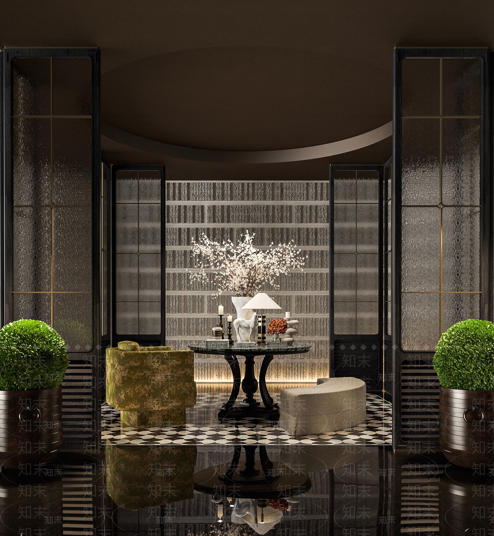 轻奢复古酒店大堂3D模型下载【ID:1204609337】