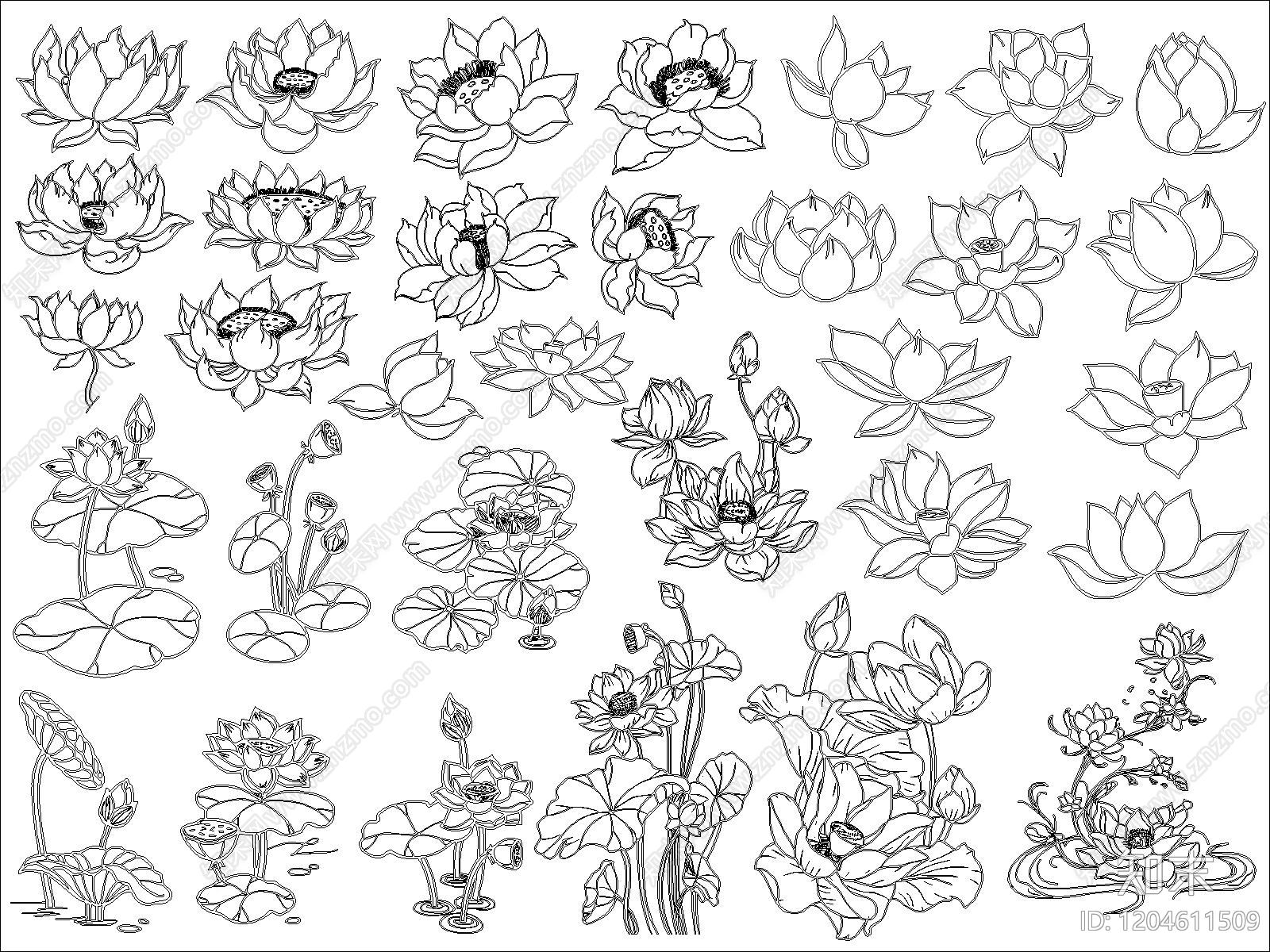 中式花施工图下载【ID:1204611509】