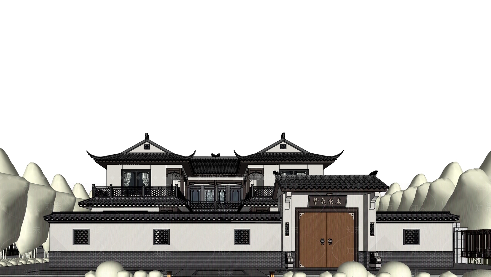 中式风格建筑SU模型下载【ID:1204611948】