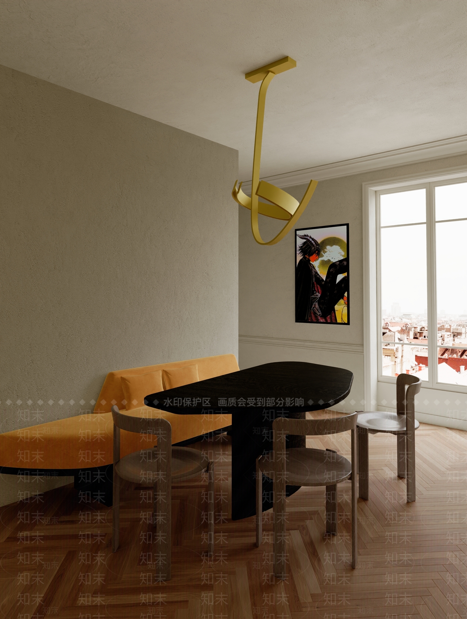 北欧美式家居餐厅3D模型下载【ID:1204749108】