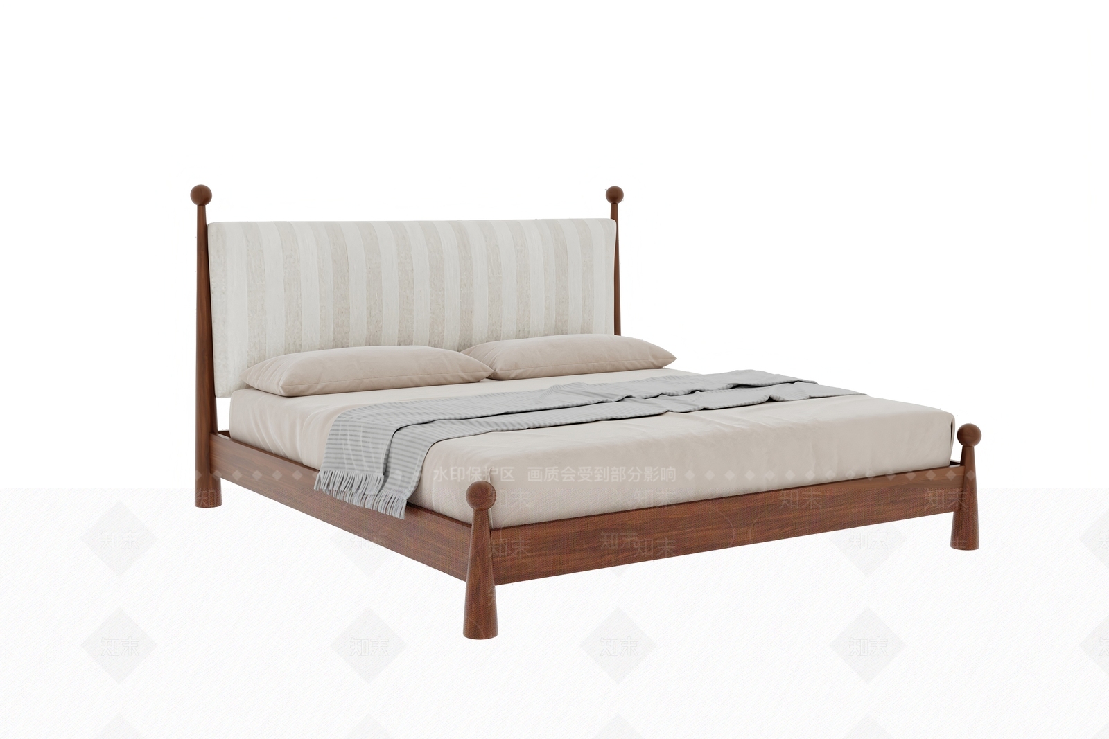 中古双人床3D模型下载【ID:1204616753】