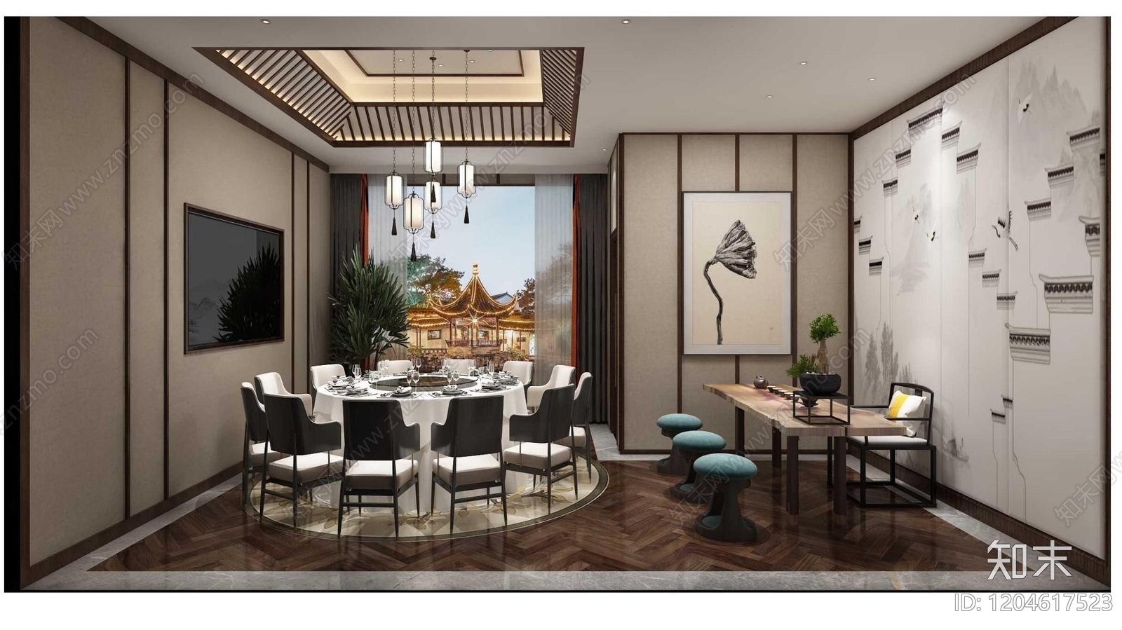 新中式中式中餐厅cad施工图下载【ID:1204617523】