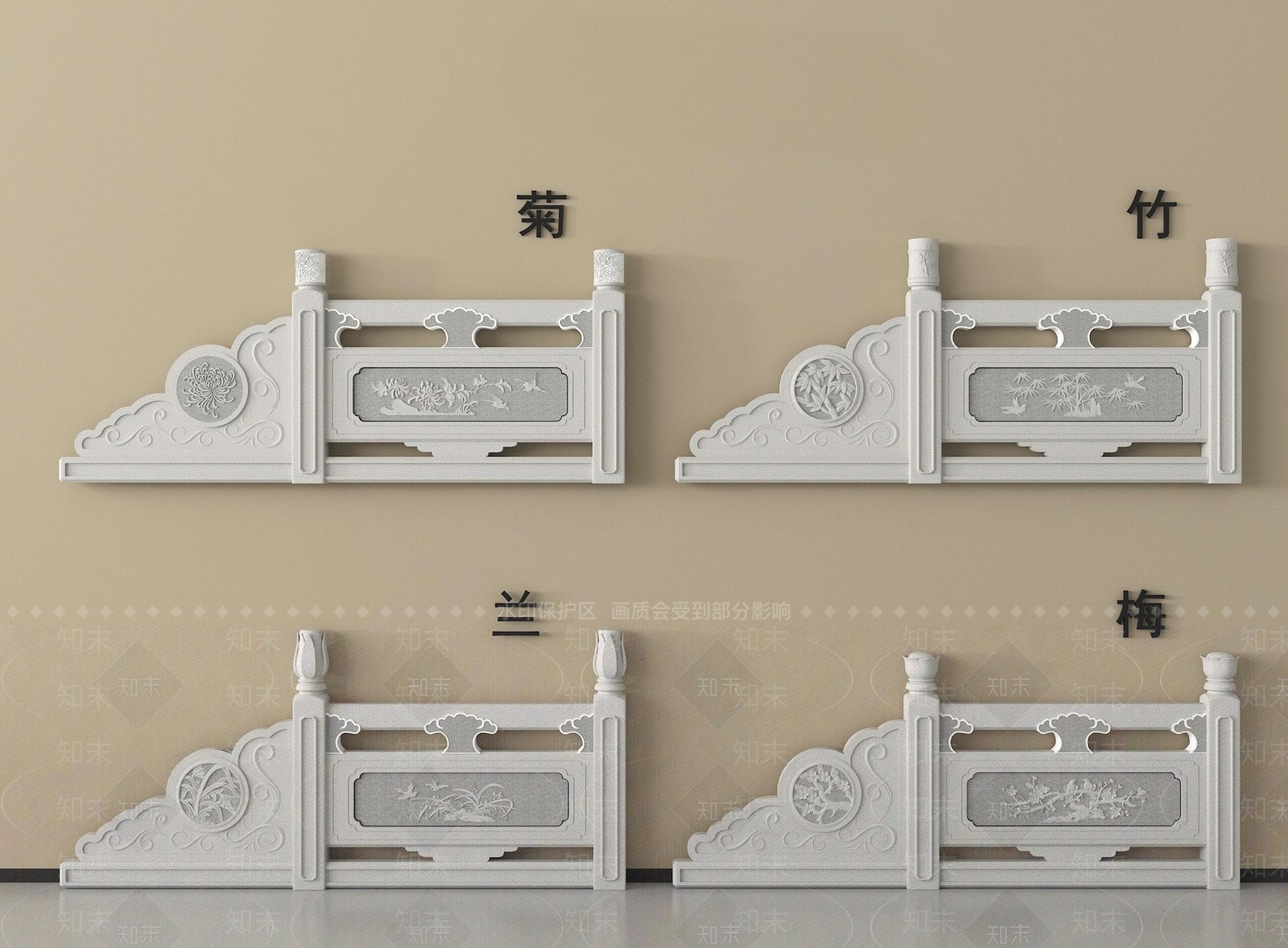 中式围栏护栏SU模型下载【ID:1204618253】