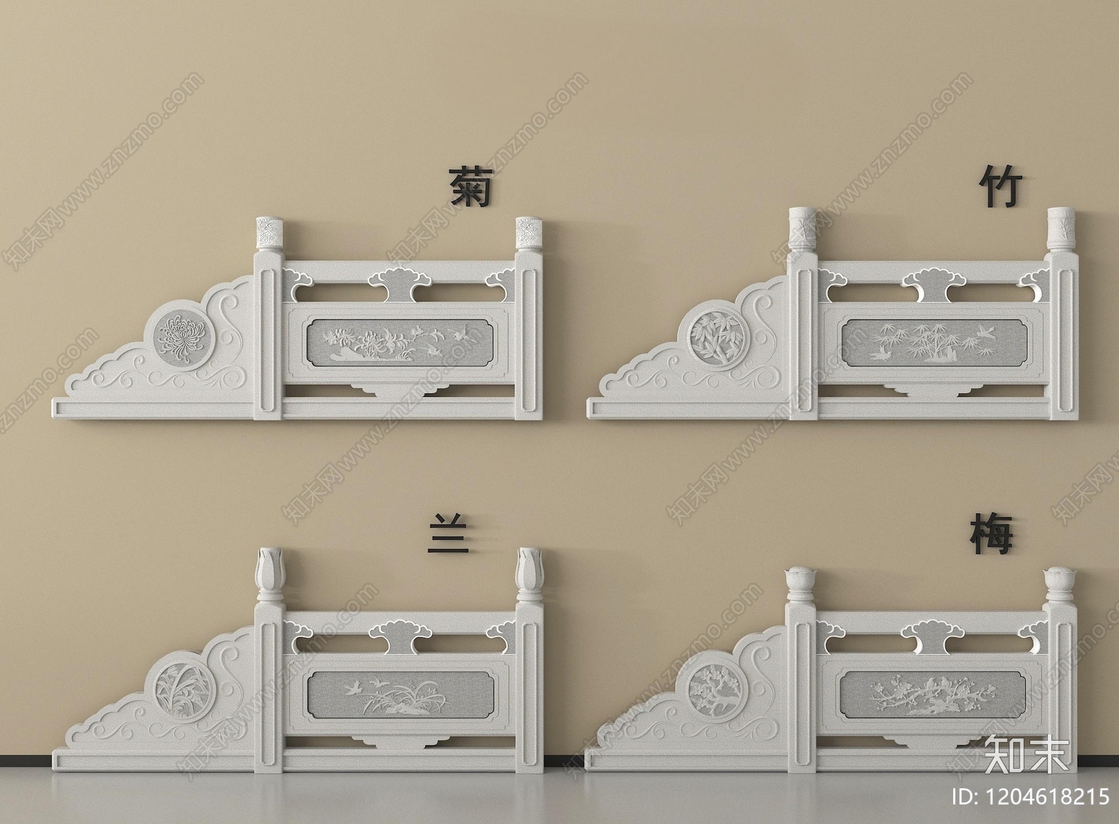 中式栏杆3D模型下载【ID:1204618215】