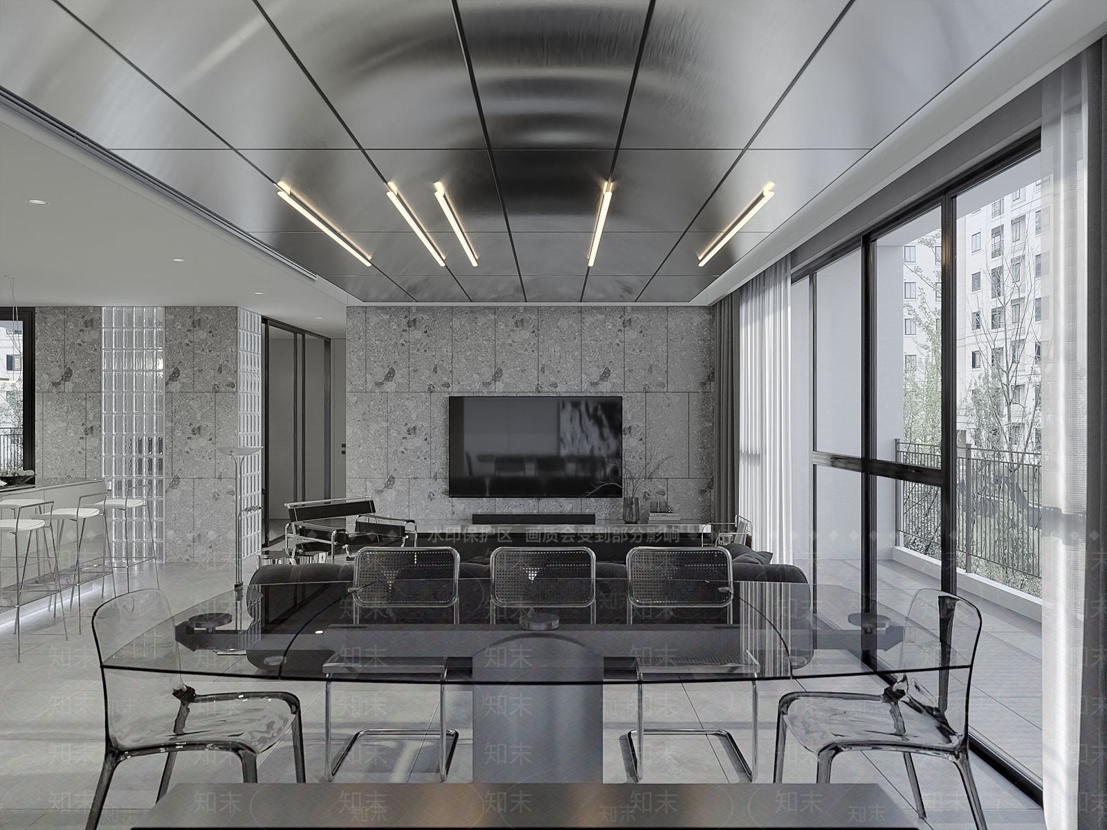 现代工业大平层客餐厅3D模型下载【ID:1204621685】