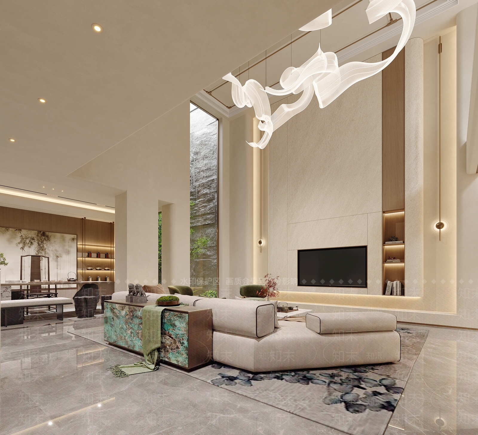 现代别墅客厅3D模型下载【ID:1204618799】