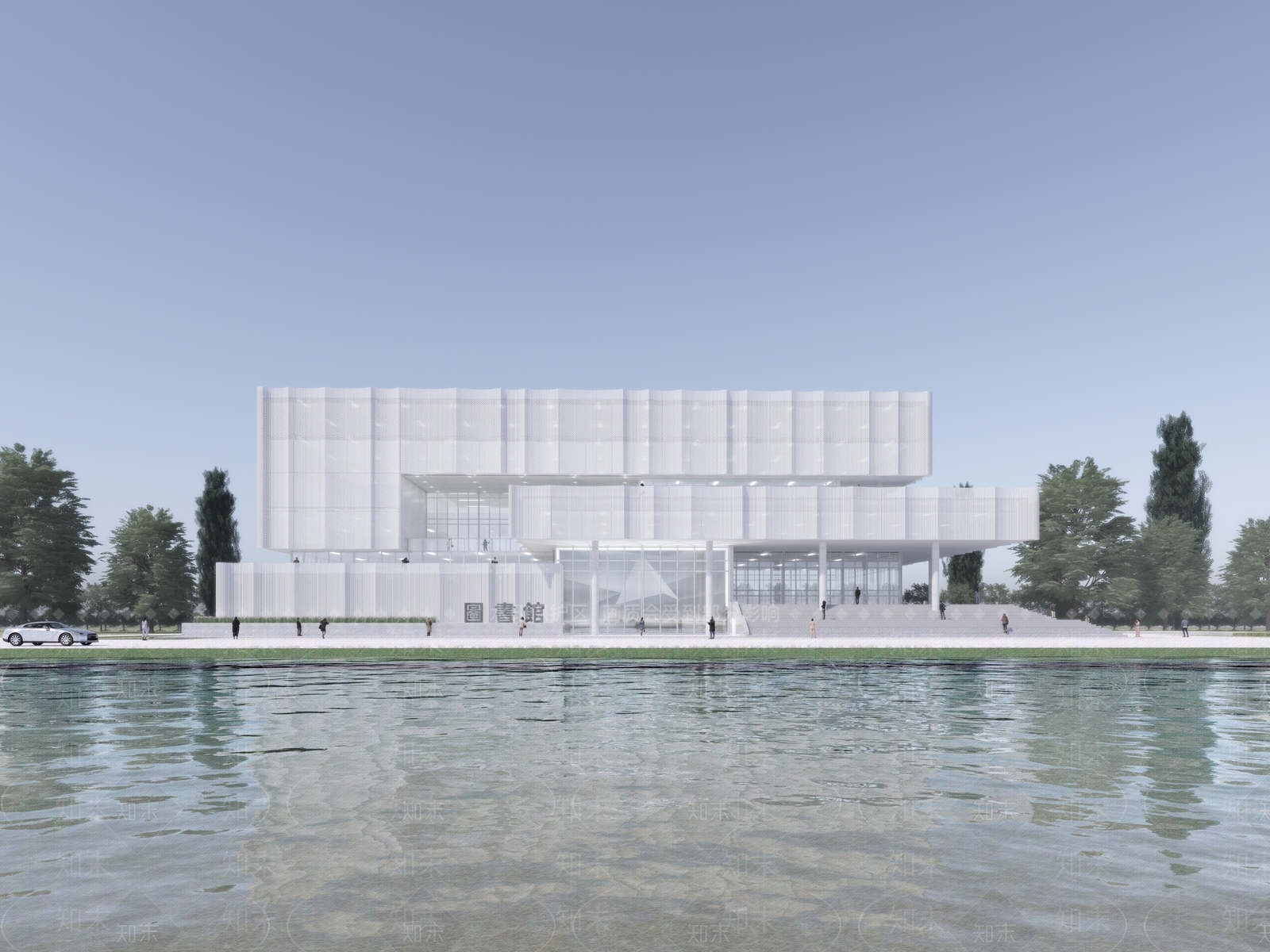 现代极简图书馆建筑SU模型下载【ID:1204620847】