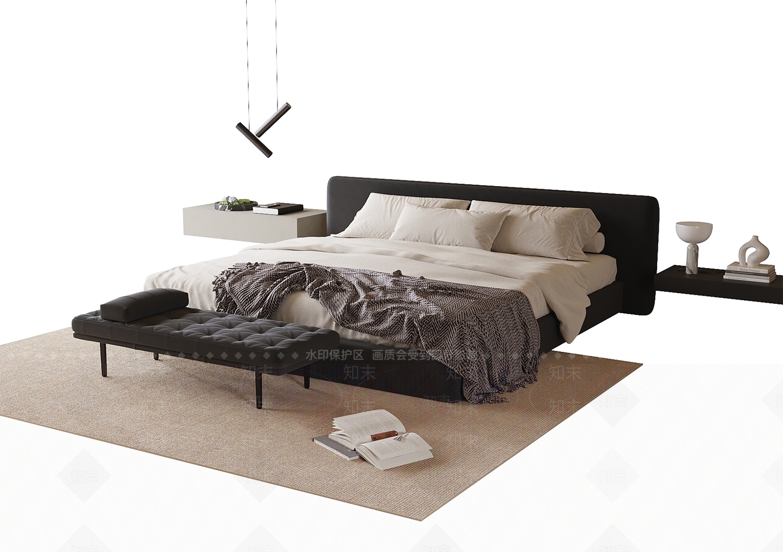 现代双人床SU模型下载【ID:1204624555】